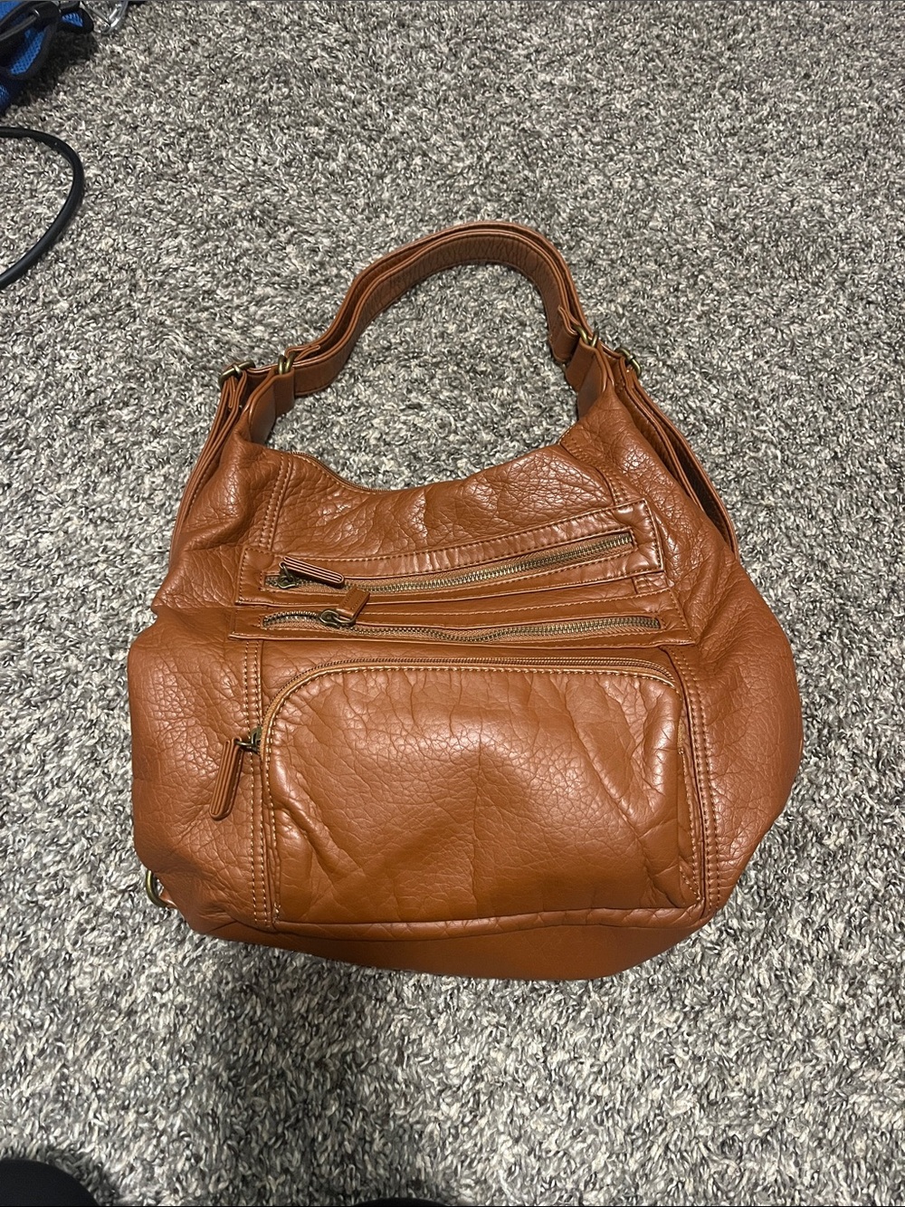 Everyday Cognac Shoulder Bag with Front Zip Pockets